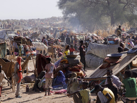 Displaced civilians in Sudan humanitarian camp — context of the conflict cited in Khartoum’s statement