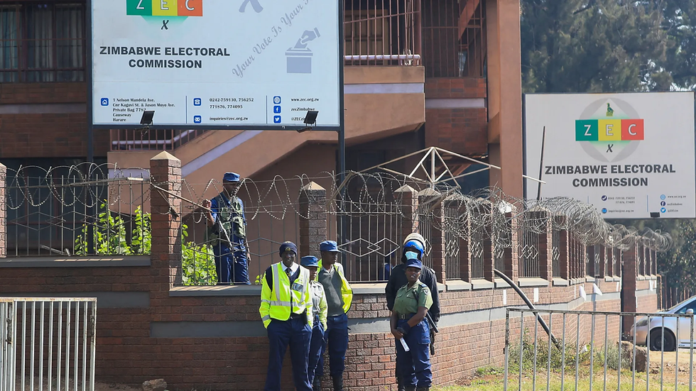 Zimbabwe Electoral Commission (ZEC) headquarters and official election notice.