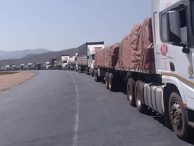 Long queue of commercial trucks at Forbes Border Post