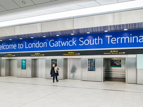 London Gatwick Airport terminal welcoming international arrivals.