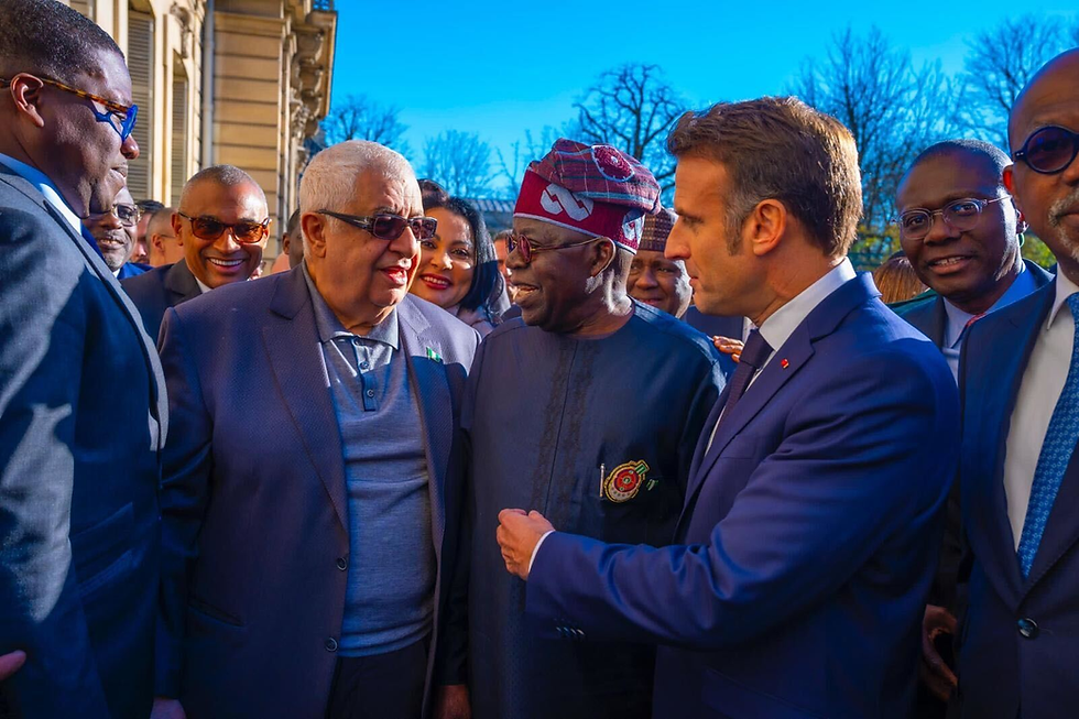 Lebanese-Nigerian businessman Gilbert Chagoury with Nigerian President Tinibu on a state visit of France with the French President Macron