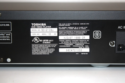 Toshiba SD-2109 DVD/CD Video Player - VGC with Remote MIJ 1999