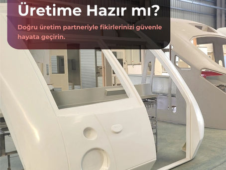 Ürün fikrinden OEM kompozit seri üretime geçiş sürecini temsil eden mühendislik ve üretim görseli.