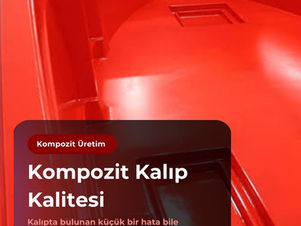 Kırmızı kompozit kalıp yakın planı; üstte Kompozit Üretim, Kompozit Kalıp Kalitesi yazıları ve STERPLAS logosu.