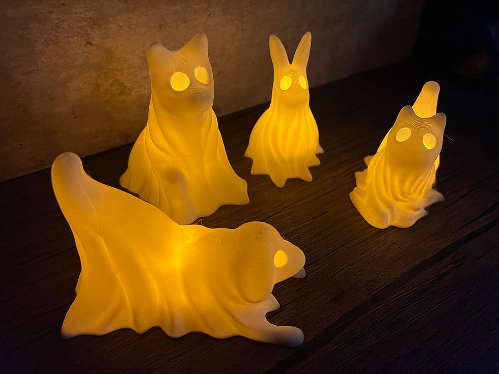 Thumbnail: Dog Cat Bunny Ghost Decor with Fake Flickering Flame LED Light - Figurine 4 Pack