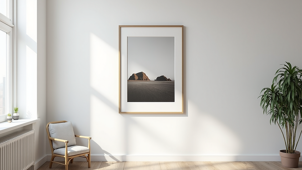 Close-up view of a framed Australian digital artwork hanging on a white wall
