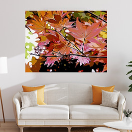 Green and orange abstract canvas art print styled in living room