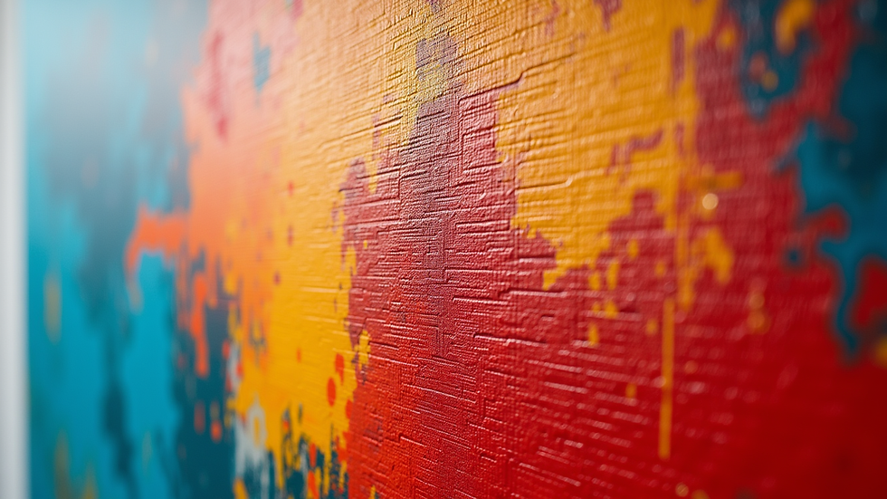 Close-up view of a colourful abstract painting on canvas