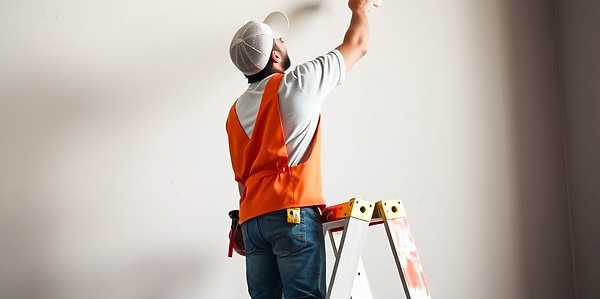 pro painter on ladder painting interor__