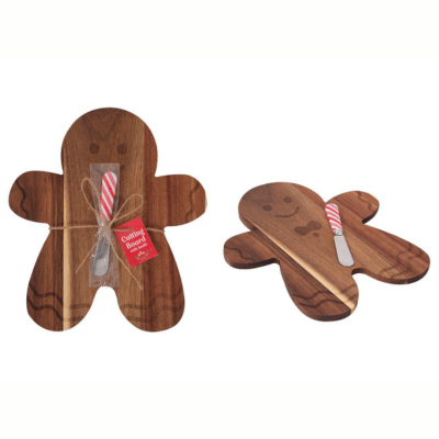 Christmas wooden Gingerbread man cutting board with knife