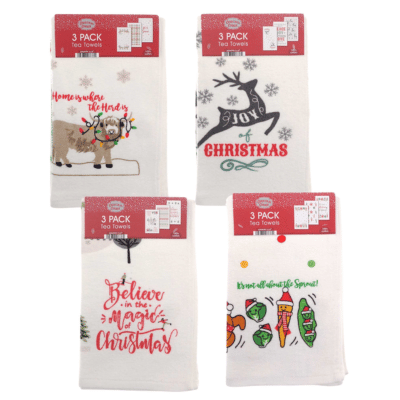 Christmas 100% cotton 3pack velour tea towels