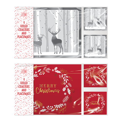 Foiled Christmas placemats and coasters 4 pack