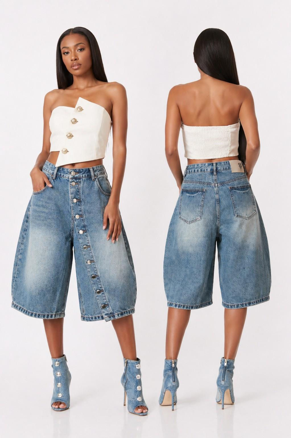 Button Down Denim Jorts