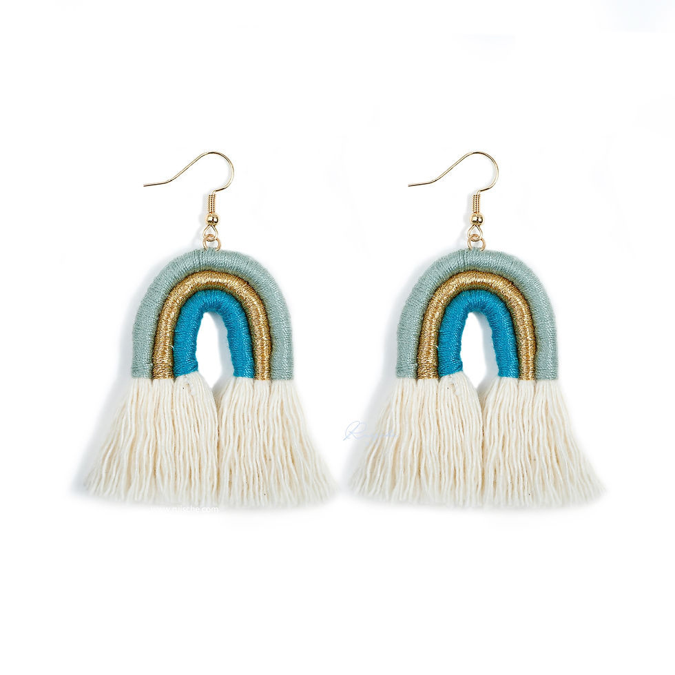 Thumbnail: Handcrafted Macreme Tassels Rainbow Earrings