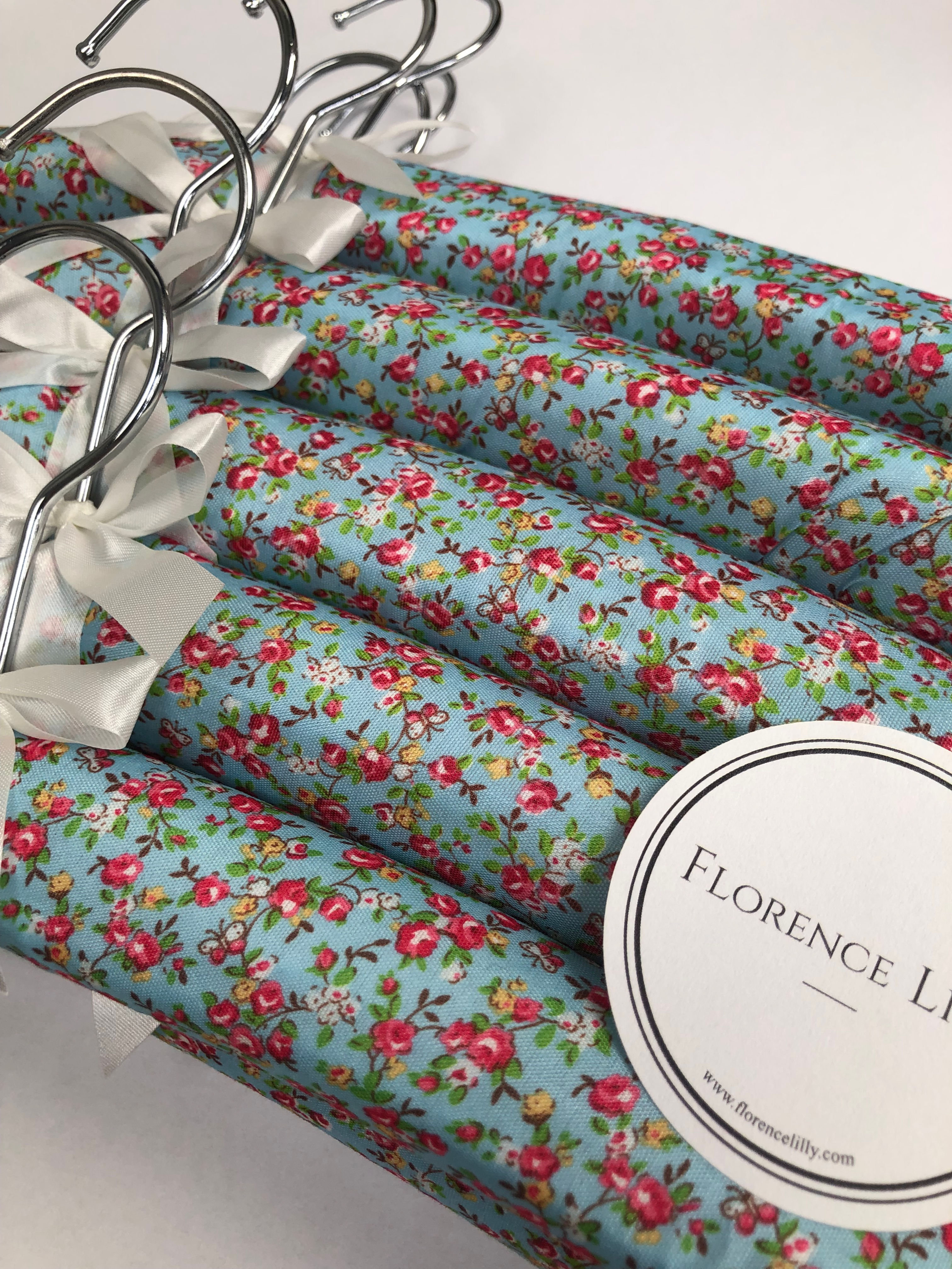 Florence Blue Floral   ~  Cushioned Clothes Hangers