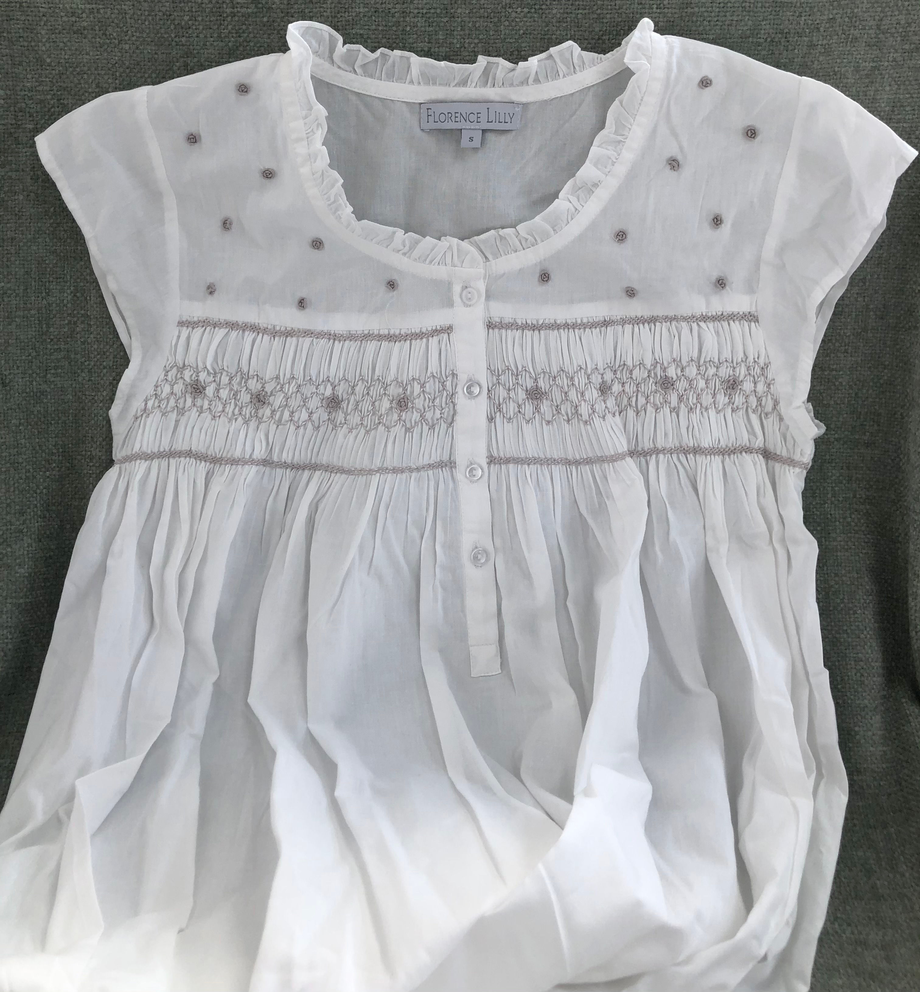 Ladies White Cotton Nightdress ~ 'Clover'