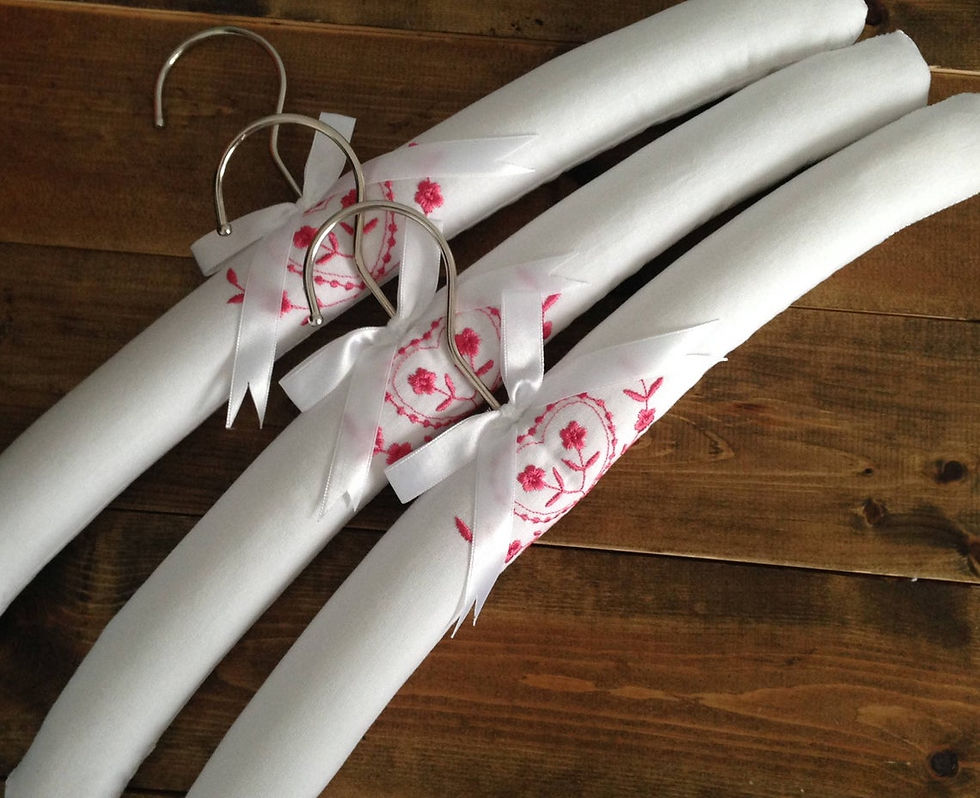 White 'Greta Pink Embroidered' Luxury Padded Hangers ~ Set of 3