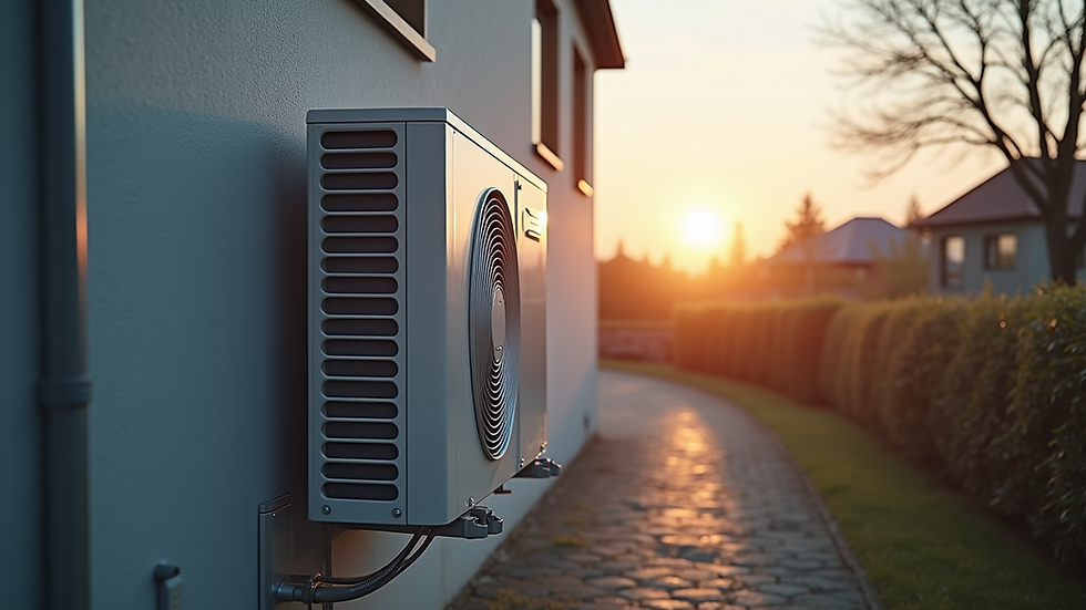 High angle view of a modern heat pump installation in a residential area