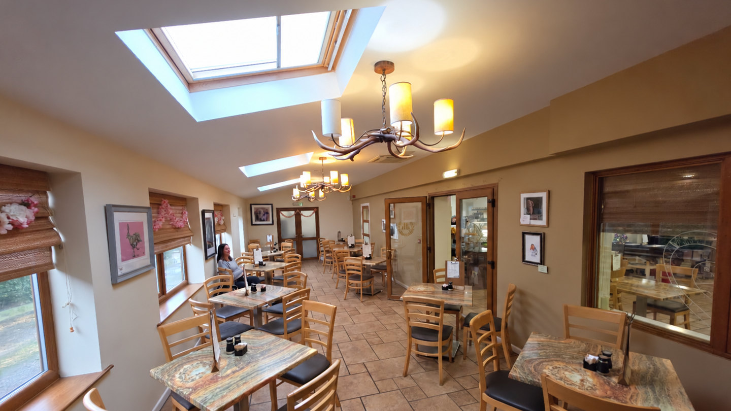 Homer Hill café interior with tables arranged for dining
