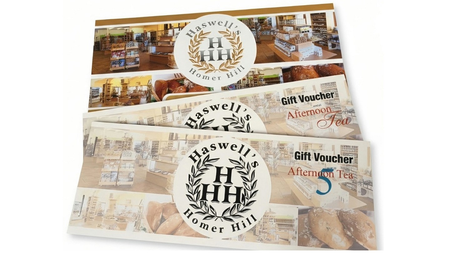 Homer Hill gift vouchers displayed together against a white background