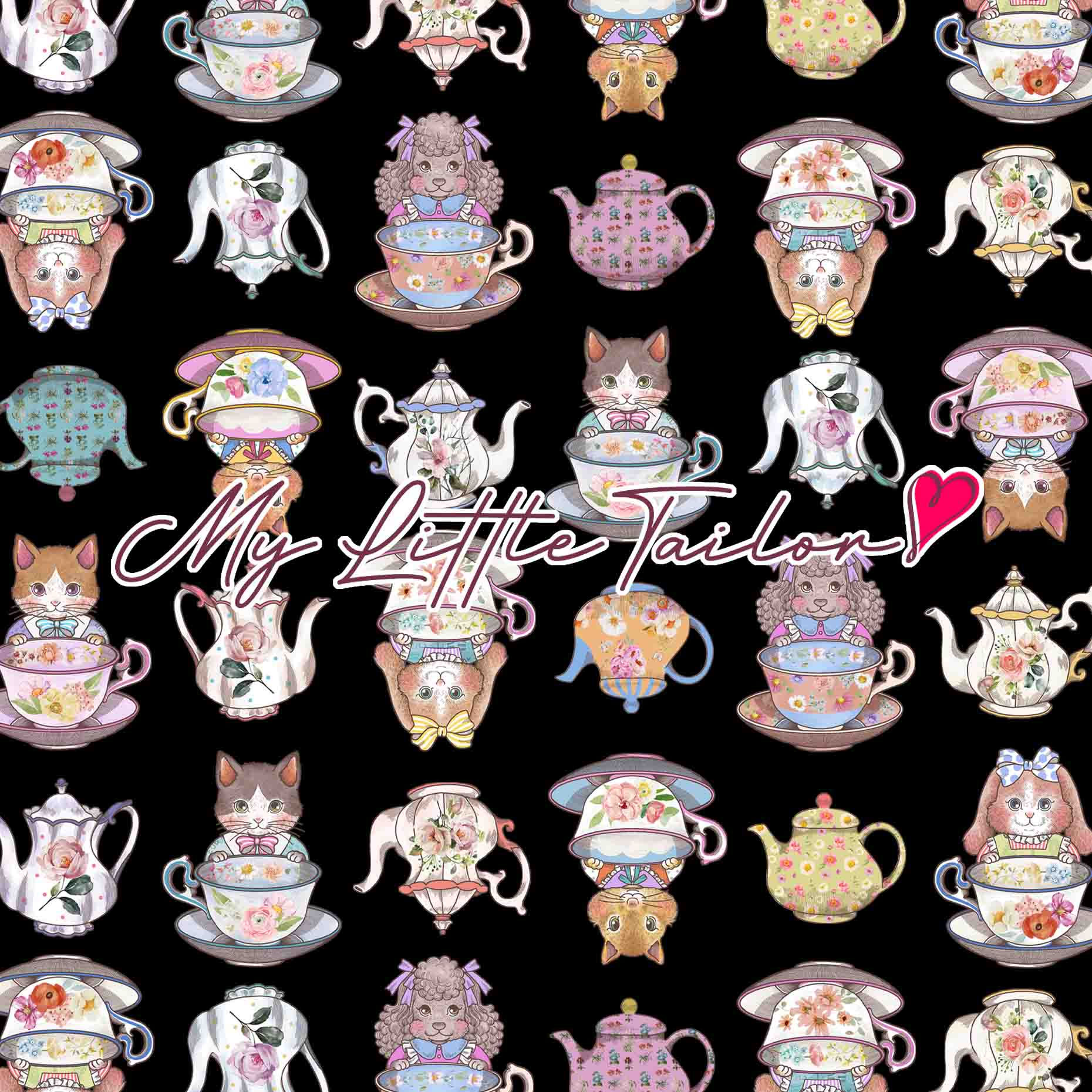 【ミニ柄】TeaCup Party プレーンブラック 総柄