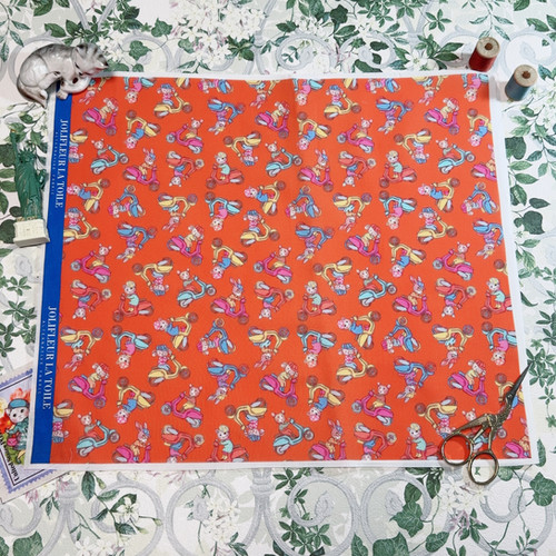 SOLD◆ハンドメイド ポーチ ジョリーフルール スクーター 猫 赤 オレンジ SOLDハンドメイド ポーチ ジョリーフルール スクーター 猫 赤 オレンジ