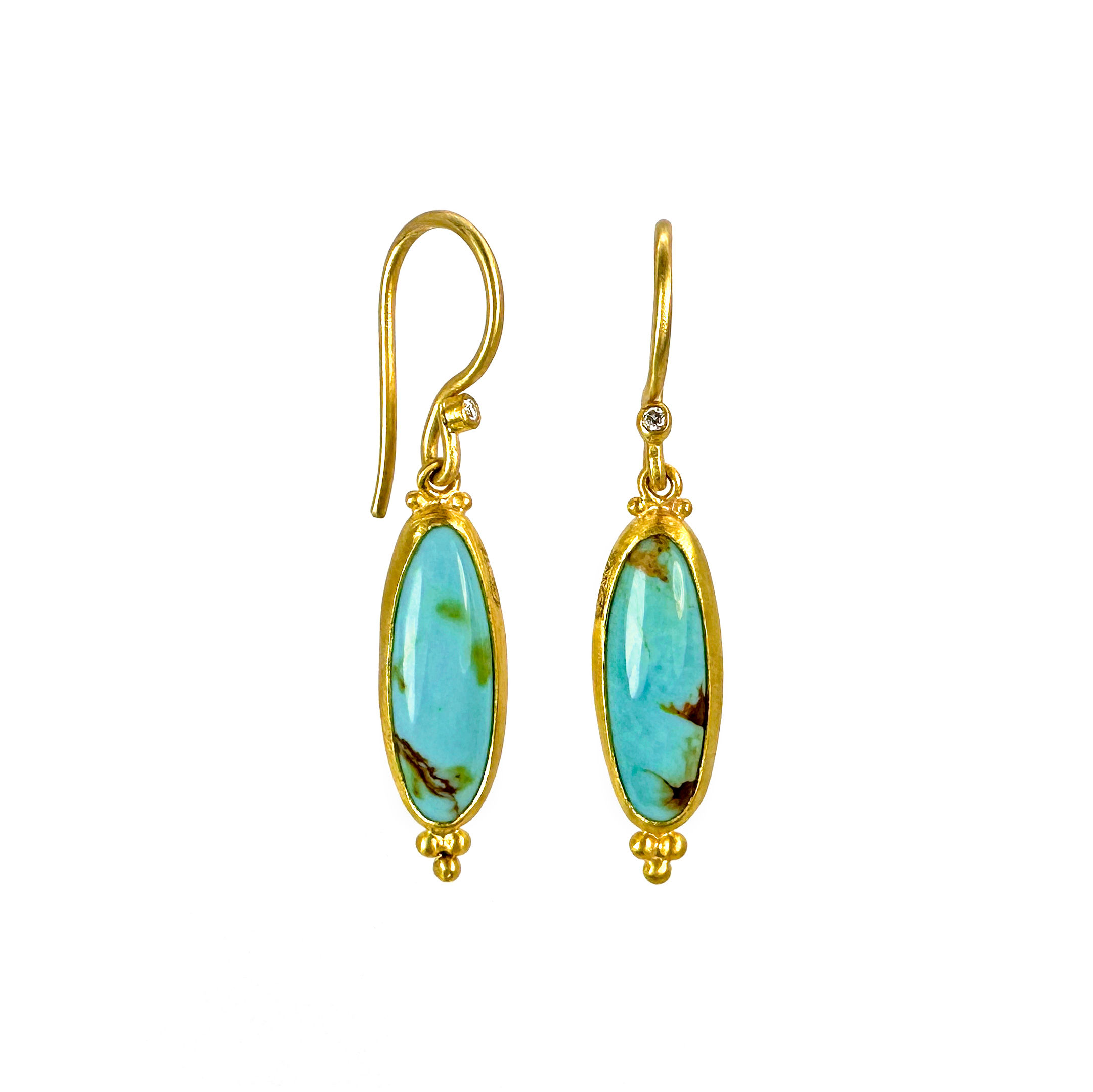 Lika Behar, 24KY Kingman Turquoise and Diamond Earrings