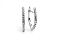 14KW Diamond V Shaped Huggie Hoop Earrings