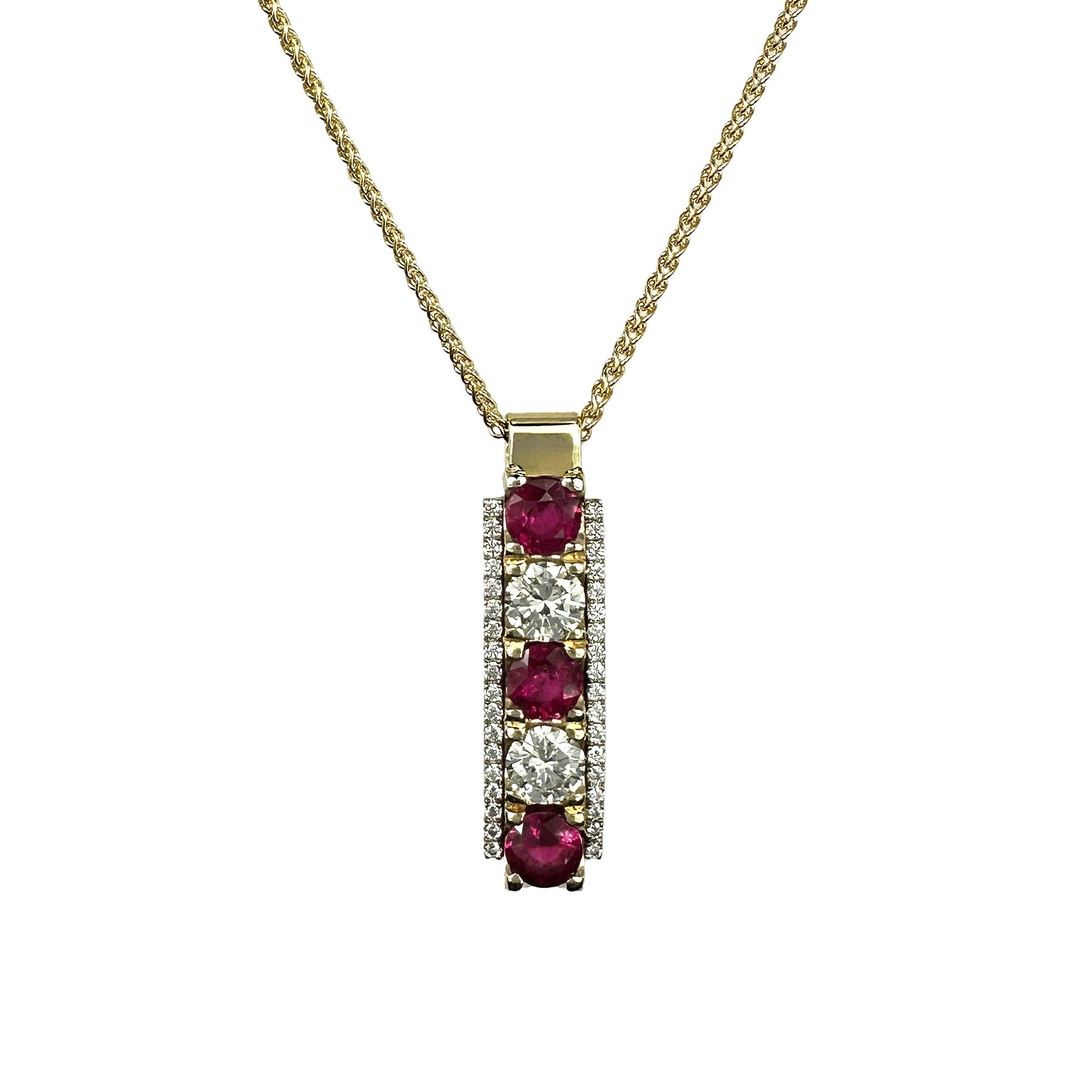 14KY Ruby and Diamond Bar Pendant