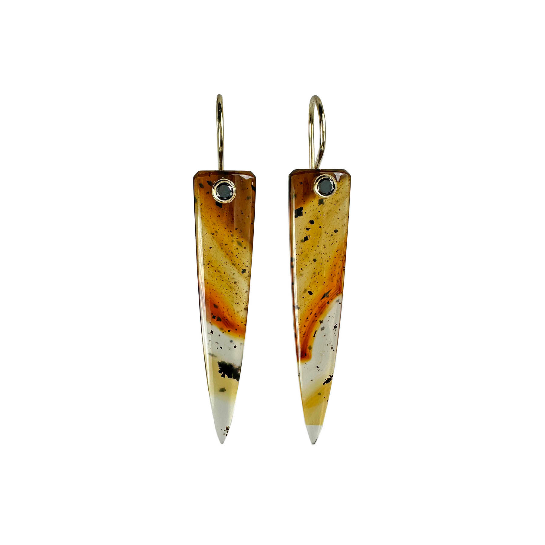 14KY Montana Agate Earrings with Bezel Set Black Diamonds