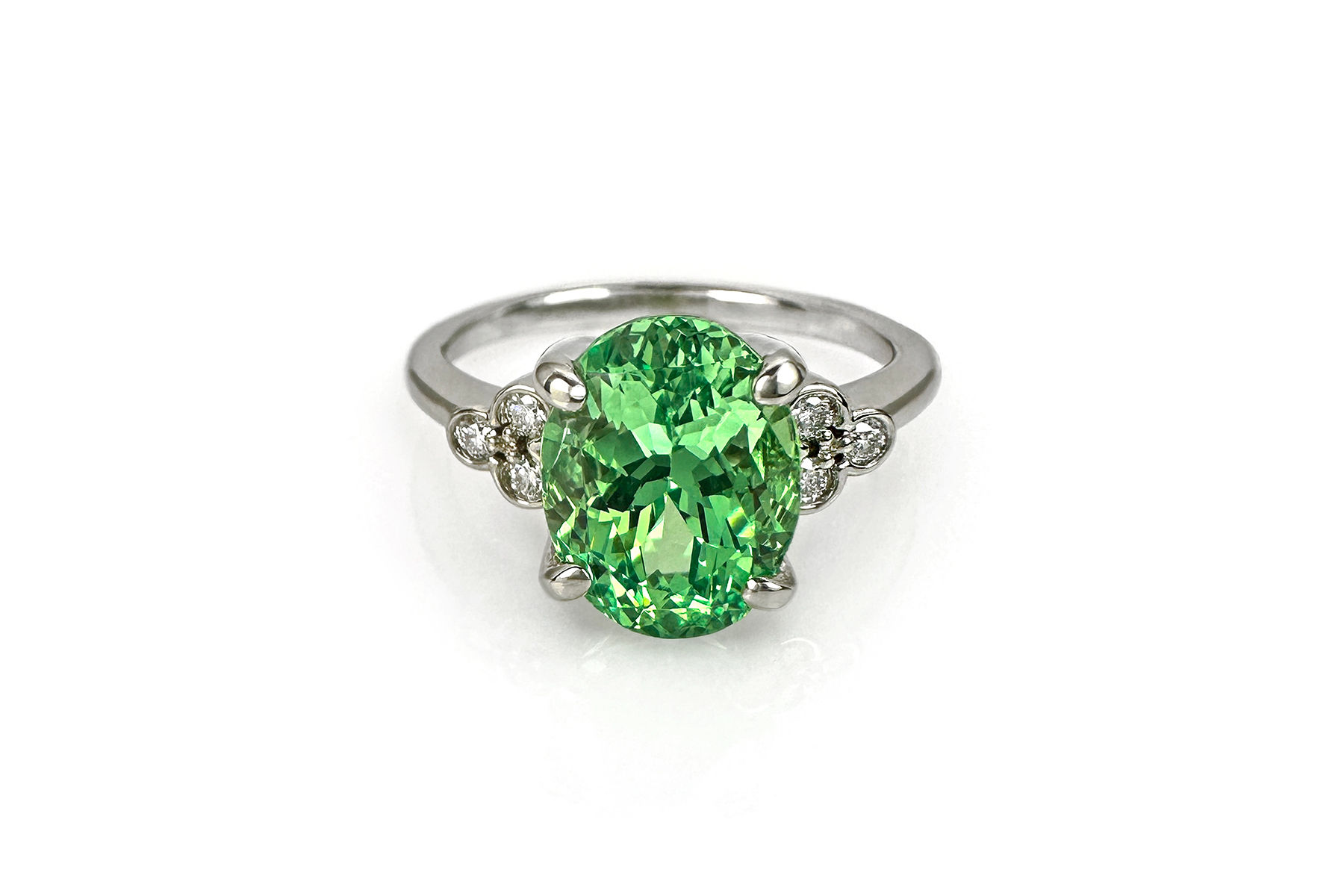 14KW Mint Garnet and Diamond Ring
