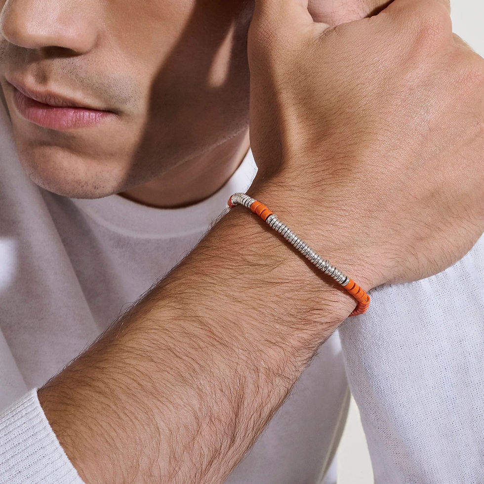 Thumbnail: John Hardy, Heishi Sterling Silver Bracelet with Orange Enamel