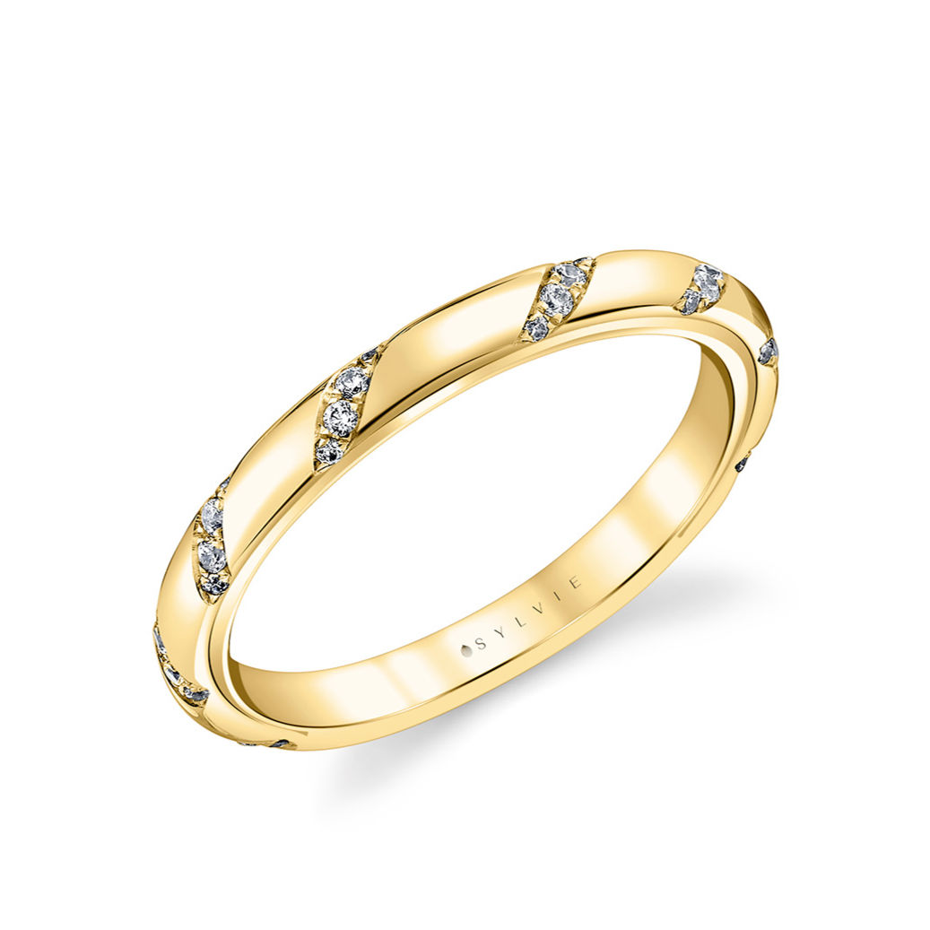 Sylvie, 14KY Flush Set Spiral Wedding Band