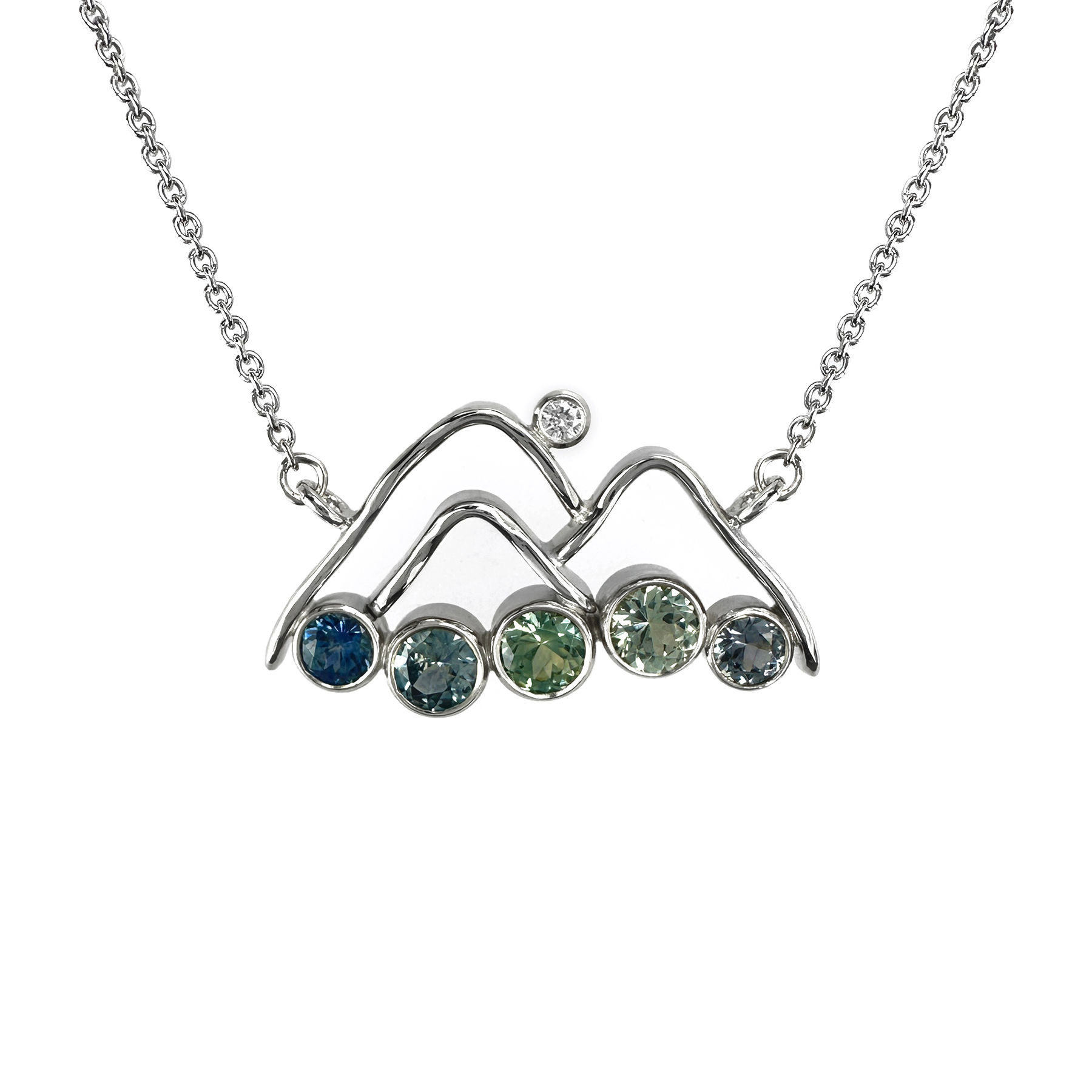 14KW Montana Sapphire and Diamond Mountain Pendant