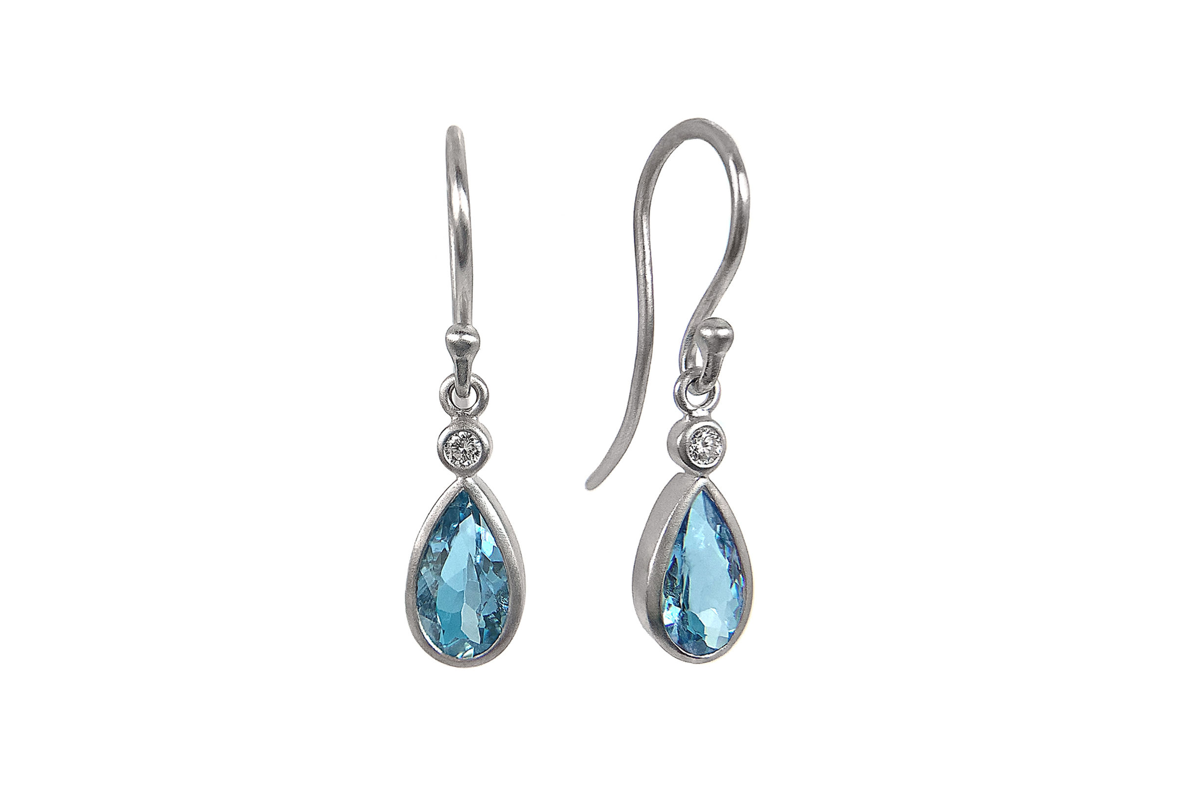 14KW Aquamarine and Diamond Dangle Earrings