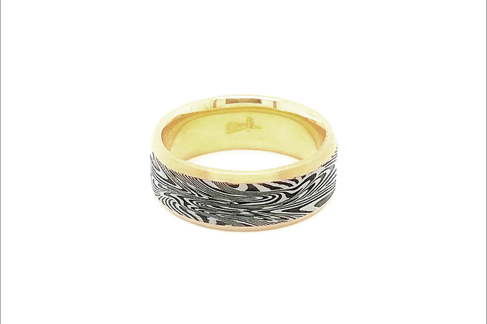 Thumbnail: Chris Ploof, Men's Cosmic Damascus Ring with 18KY Medium Beveled Channel
