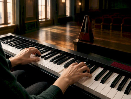 Pianist playing functional harmony progression