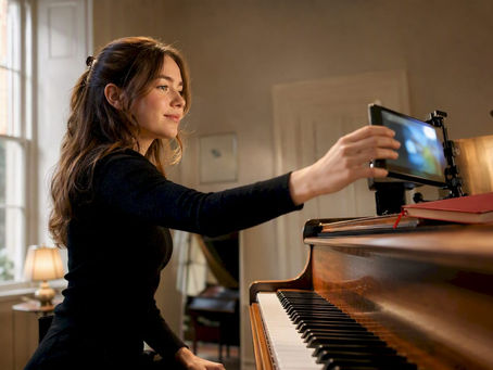 Student preparing an online piano lesson