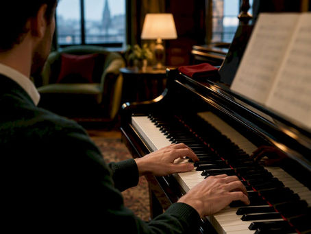 Pianist playing cocktail accompaniment in London lounge