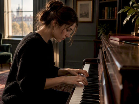 Beginner improvising at piano in studio