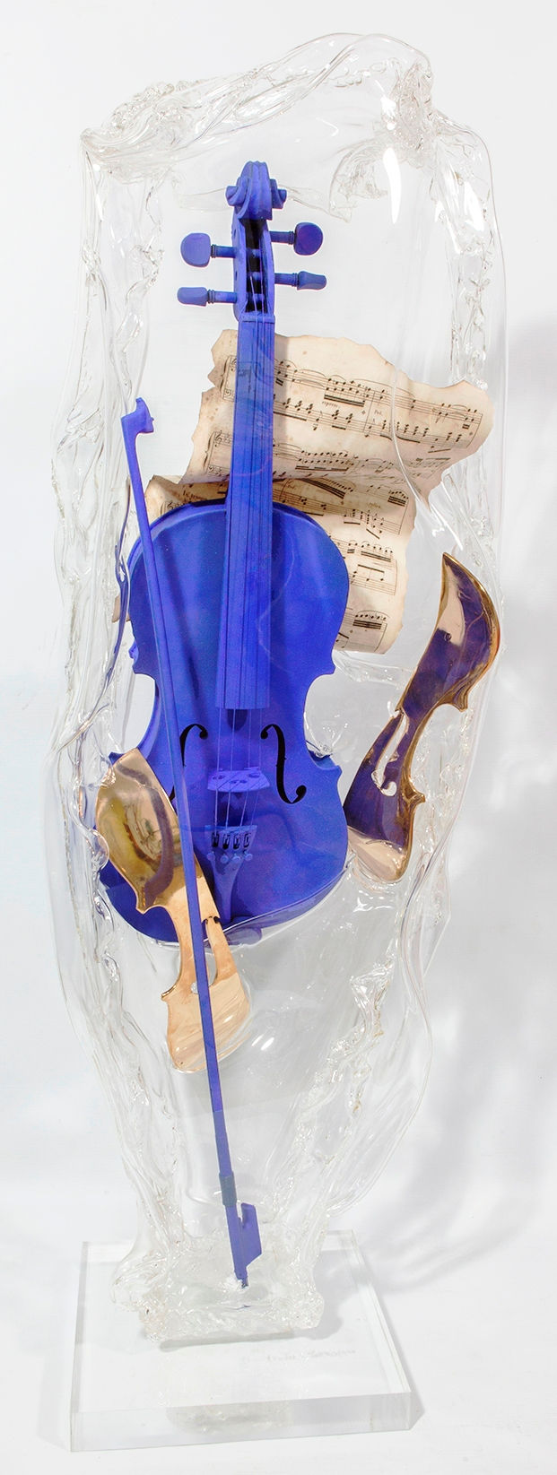 violon bleu et bronze email