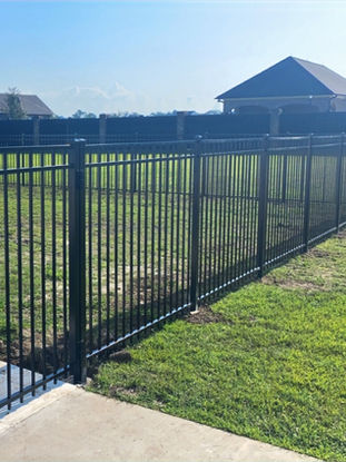 Ornamental fence surrounding swimming pool