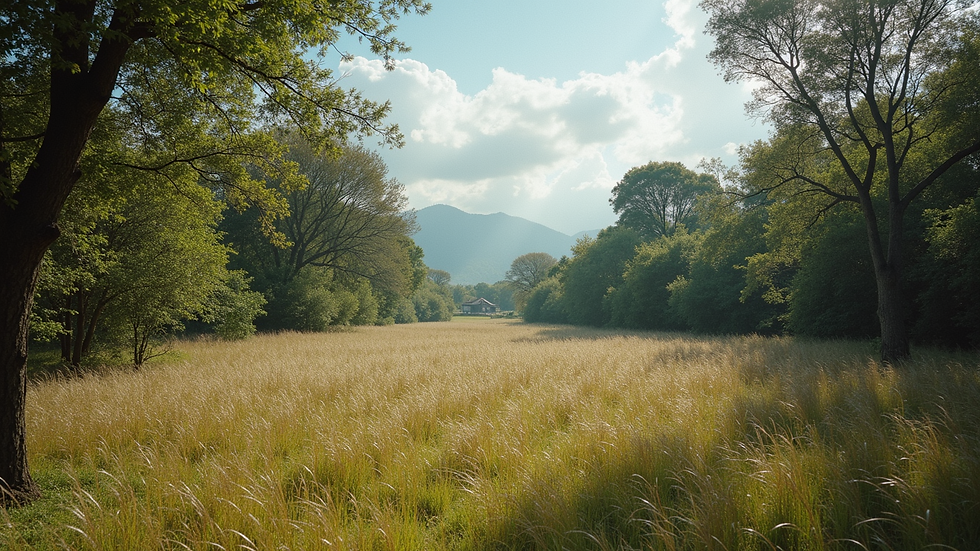 Vista panorâmica do local do retiro Acídia, cercado por árvores e natureza