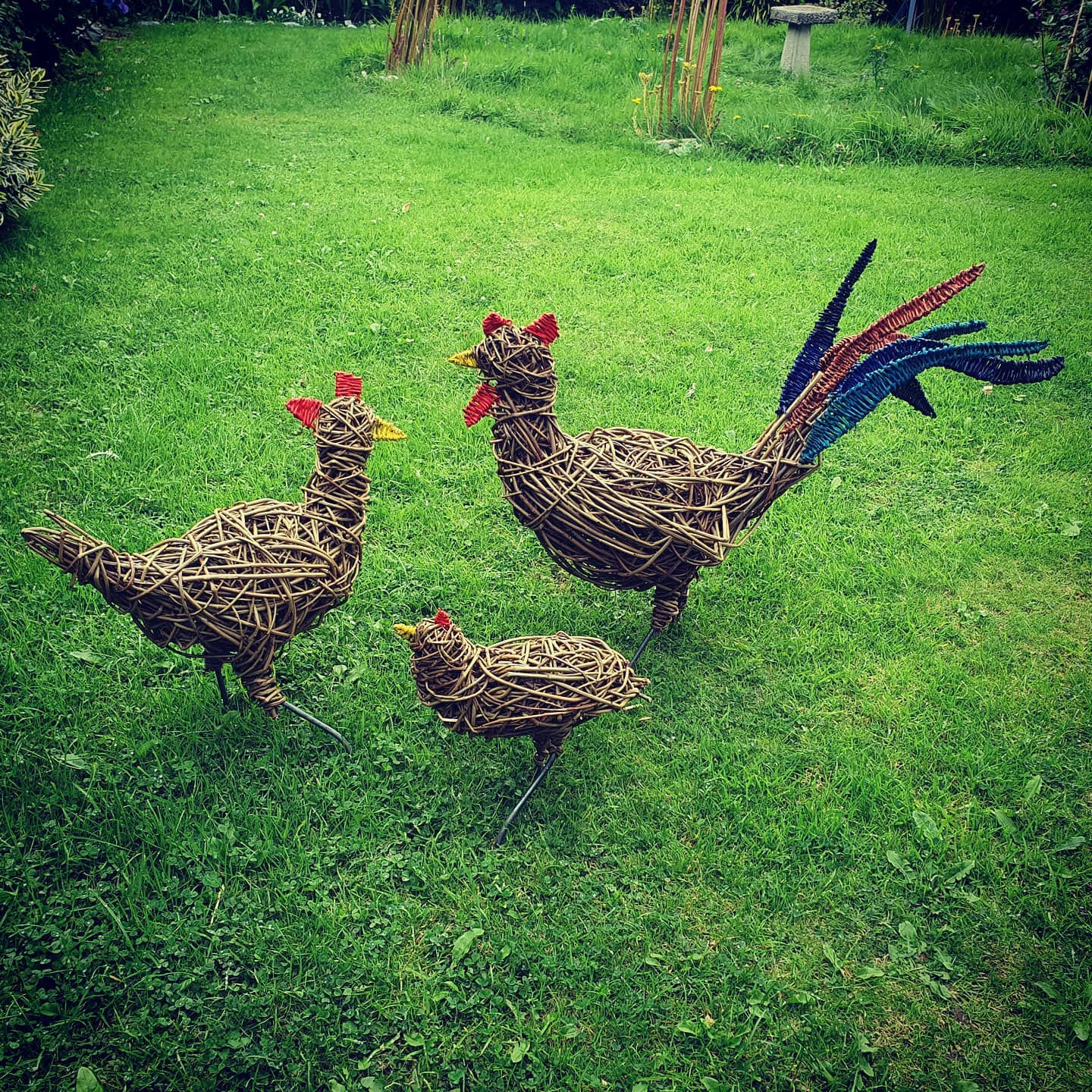 Willow Cockerel, Hen and Chick Sculptures. SOLD