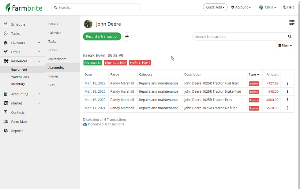 Adding equipment expenses is quick and easy in Farmbrite.