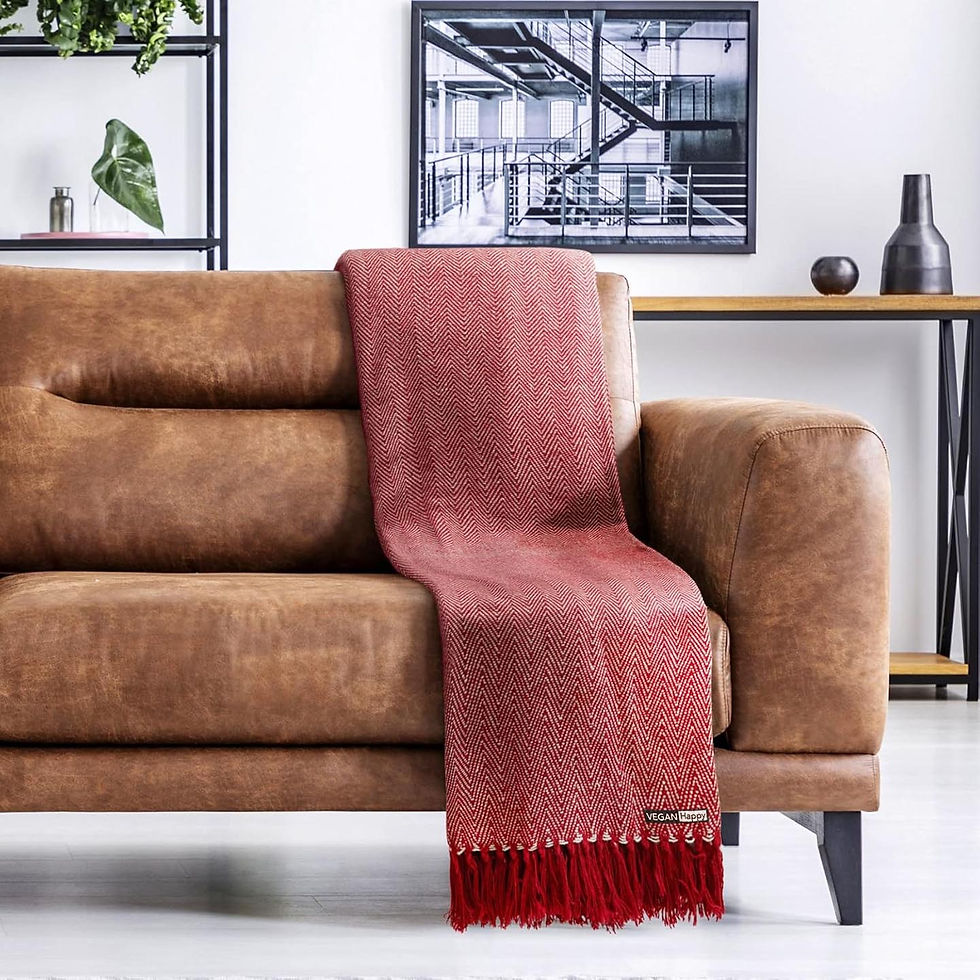 Vegan XXL Herringbone 100% Cotton Throw in red with subtle vegan logo from Vegan Happy Clothing