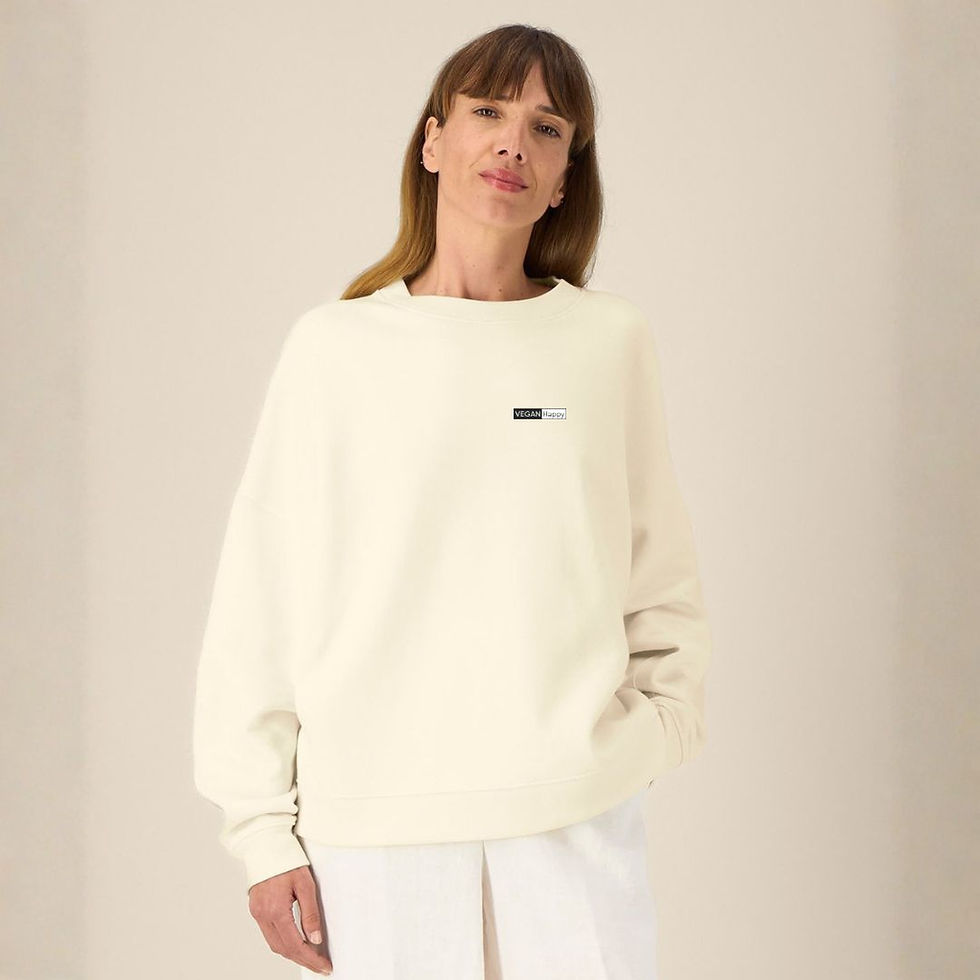 Vegan Lianna 100% Cotton Women's Sweatshirt in natural raw with subtle vegan logo from Vegan Happy Clothing