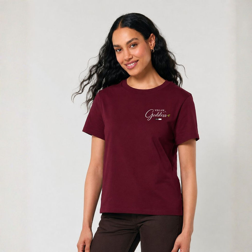 Vegan Goddess Muser 100% Cotton T-shirt in burgundy from Vegan Happy Clothing