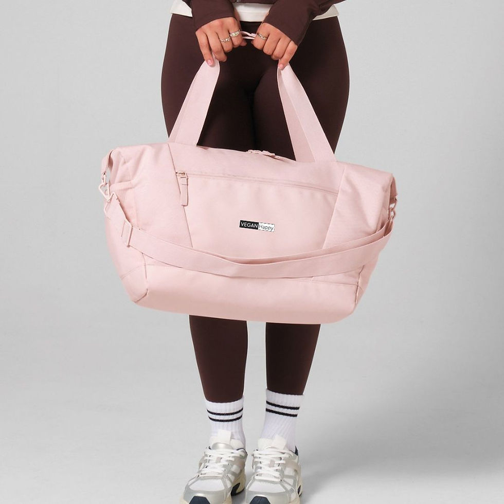 Vegan Circuit Gym Bag from Vegan Happy Clothing with subtle vegan logo in pink