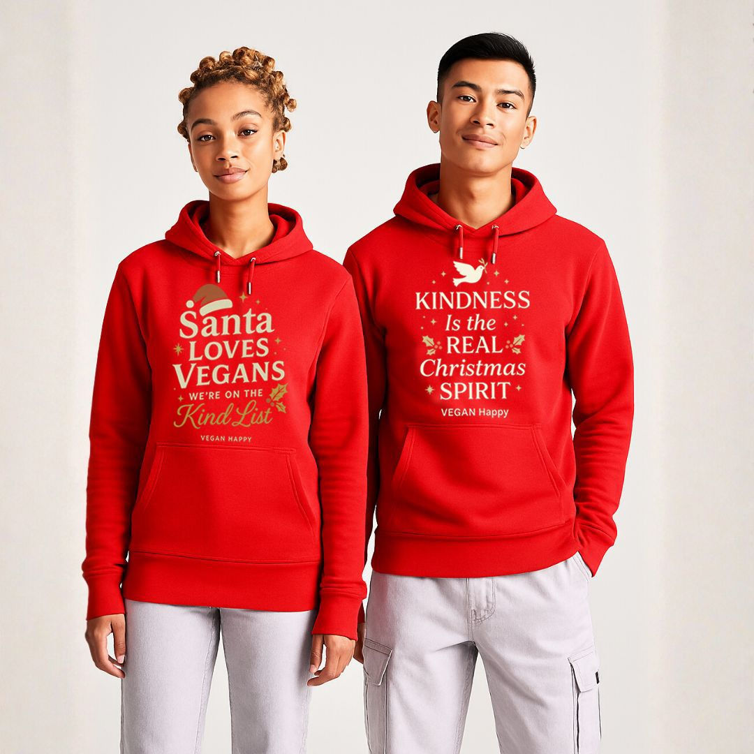 VEGAN Happy Christmas Santa & Kindness Hoodies from Vegan Happy Clothing
